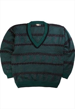 Vintage 90's MCXX Jumper / Sweater V Neck Knitted Khaki