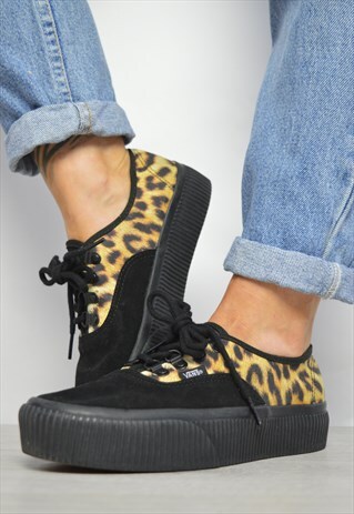 VANS BLACK SUEDE & BROWN LEOPARD PRINT PLATFORM SKATE SHOES