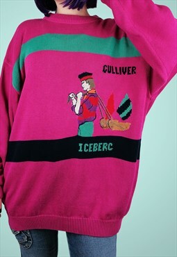 ICEBERG Vintage 90's Gulliver Sweater Cotton Pink Retro