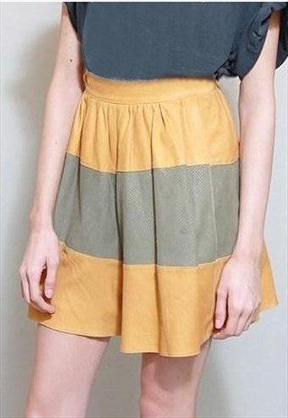 VINTAGE 1980'S GREEN & YELLOW STRIPED LEATHER SHORTS