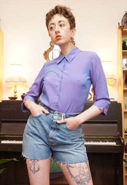 Vintage 90s Lilac Colour Shift Shirt with 3/4 Sleeves