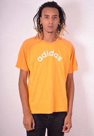 ADIDAS MENS VINTAGE T-SHIRT TOP XL YELLOW 90S