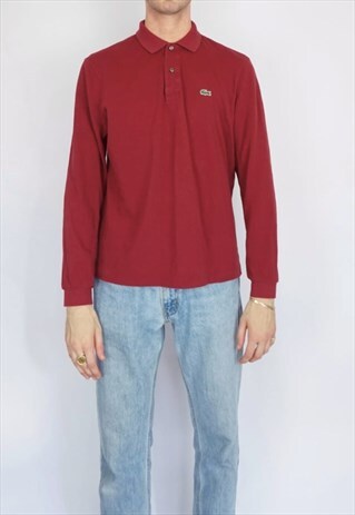 VINTAGE LACOSTE LONG SLEEVE SHIRT / TOP 00S Y2K RED / 90S