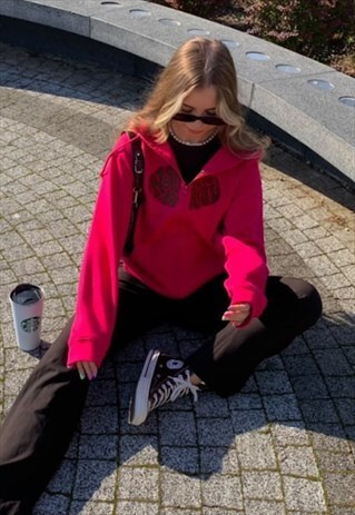 PERSONALISED OVERSIZED ZIP UP HOODIE IN PINK