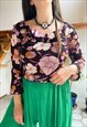 VINTAGE 90'S FLORAL RUFFLE STRETCHY TOP - S