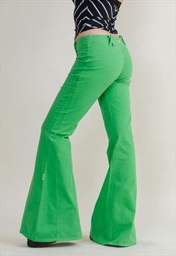 Vintage Y2k Rave Techno Flare Green Women Trousers L