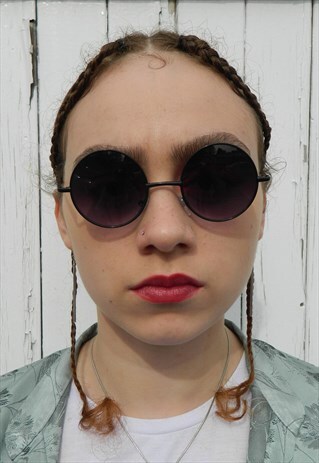 BLACK PURPLE OMBRE CIRCLE ROUND SUNGLASSES