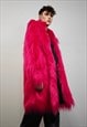 NEON PINK COAT LONGLINE FAUX FUR FLUORESCENT SHAGGY TRENCH 