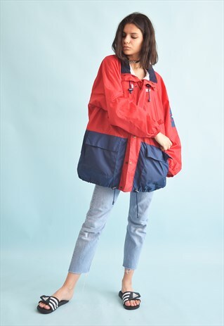 90'S RETRO FESTIVAL NAUTICAL OVERSIZED PARKA RAIN JACKET