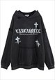 BLACK WASHED DISTRESSED GRAPHIC OVERSIZED HOODIES 