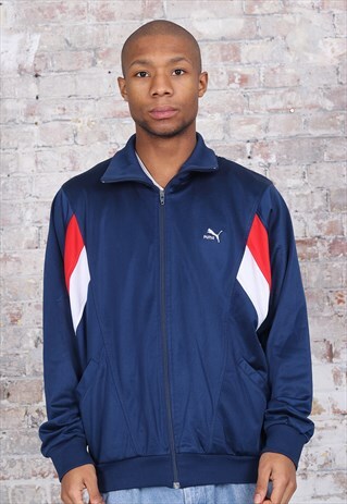 VINTAGE PUMA LOGO TRACK JACKET NAVY BLUE