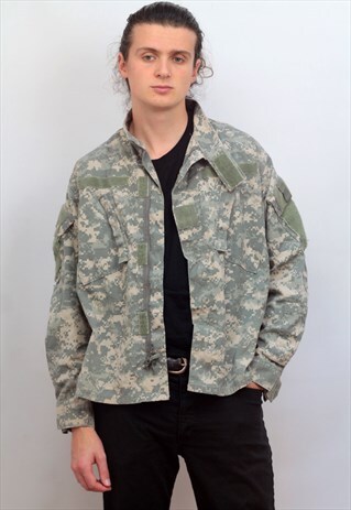 1990'S VINTAGE INDIE ARMY CASUAL JACKET IN CAMO GREEN
