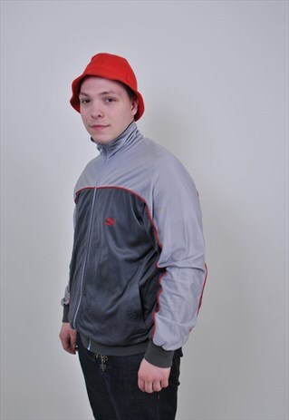 90S PUMA TRACK JACKET, VINTAGE GREY WINDBREAKER, SIZE M