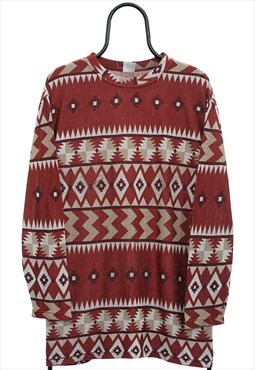 Vintage Aztec Patterned Maroon Lightweight Sweatshirt Mens
