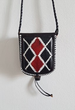 Vintage Moroccan Berber Bag, Ethnic Leather Crossbody Bag