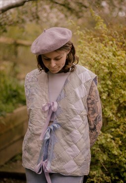 Handmade reworked pastel patchwork quilted gilet 