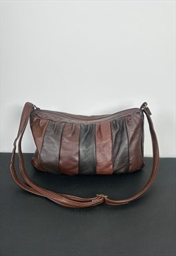 70's Vintage Black Brown Leather Patchwork Bag 