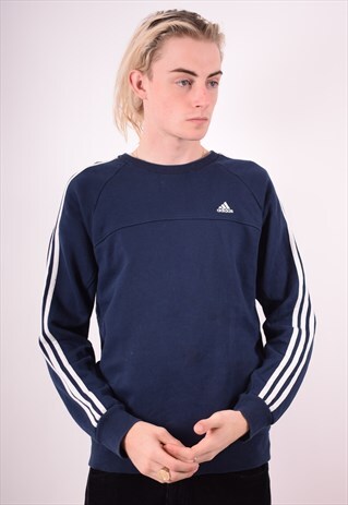 ADIDAS MENS VINTAGE SWEATSHIRT JUMPER MEDIUM BLUE 90S