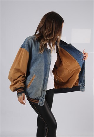 VINTAGE DENIM BOMBER JACKET OVERSIZED FITTED UK 20 3XL (AP1W