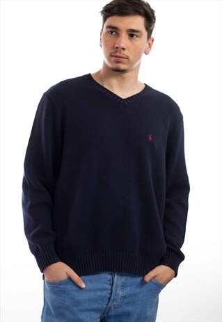 VINTAGE POLO RALPH LAUREN LOGO SWEATER JUMPER 90S XL 19.9