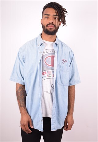 WRANGLER MENS VINTAGE DENIM SHIRT LARGE BLUE 90S