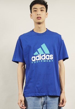 VINTAGE 90'S ADIDAS EQUIPMENT LOGO ROYAL BLUE T-SHIRT