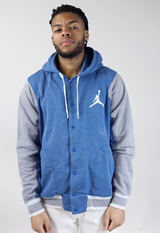 VINTAGE 90S NIKE JORDAN BLUE/GREY BUTTON-UP HOODIE