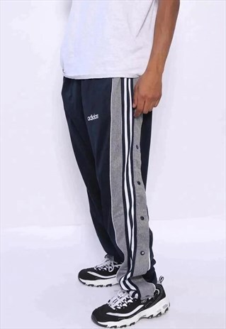 VINTAGE ADIDAS LOGO THREE STRIPE POPPER TRACK BOTTOMS NAVY