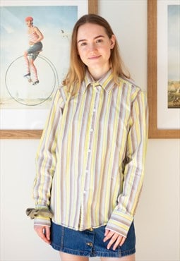 Yellow and light blue striped classic shirt