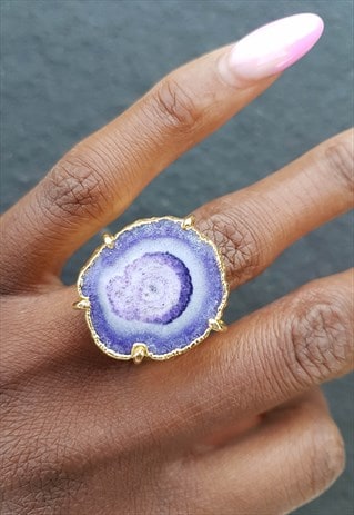 PURPLE 'SOLAR POWER' GOLD GEMSTONE STATEMENT RING