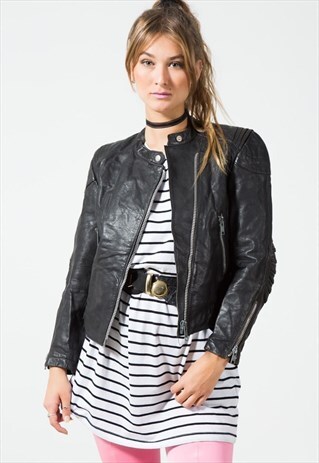 VINTAGE 80S BIKER LEATHER JACKET / S075