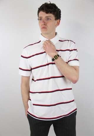 VINTAGE TOMMY HILFIGER WHITE STRIPED POLO SHIRT