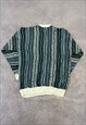 VINTAGE KNITTED JUMPER ABSTRACT PATTERNED GRANDAD SWEATER