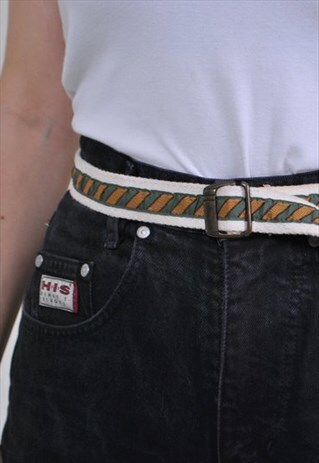 RETRO PATTERN BELT, 90S STRIPES PRINT BELT, YELLOW BELT
