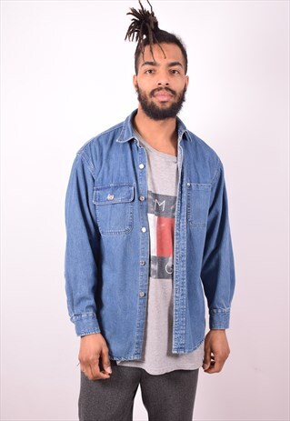 RALPH LAUREN MENS VINTAGE DENIM SHIRT MEDIUM BLUE 90S