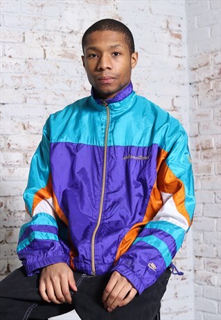 VINTAGE NIKE WINDBREAKER EMBROIDERED LOGO JACKET PURPLE