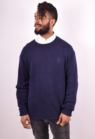POLO RALPH LAUREN MENS VINTAGE JUMPER SWEATER XL BLUE 90S