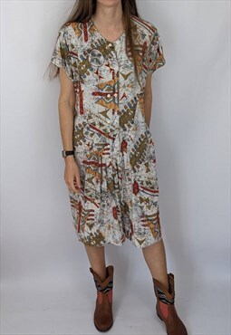Vintage White Abstract 80s Dress