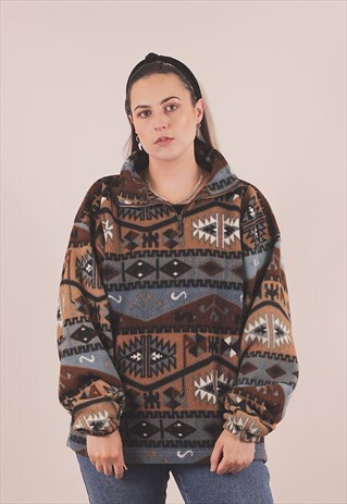 VINTAGE 90'S CRAZY PRINT OVERSIZED FLEECE JACKET /A14010