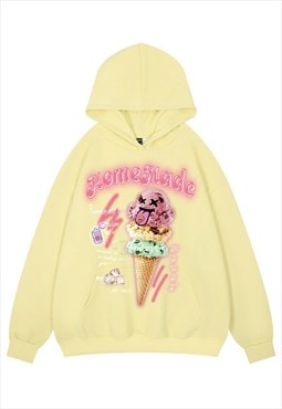 Ice cream hoodie psychedelic pullover raver top in yellow