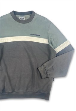 Vintage Umbro 1990s Spellout Colour Blocking Grey Jumper (XL