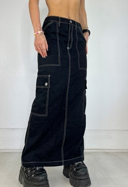 Vintage Y2k Maxi Skirt Cargo Utility Contrast Stitch Archive