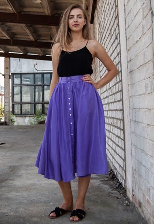 VINTAGE RETRO PURPLE SILK LONG SKIRT
