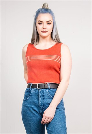 VINTAGE 70'S DARK ORANGE STRIPE KNIT TANK TOP