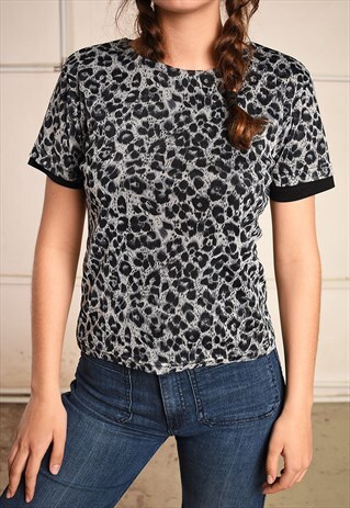 Y2K RETRO ANIMAL LEOPARD PRINT GRUNGE MESH TOP TEE
