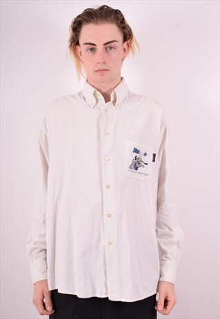 ICEBERG MENS VINTAGE CORDUROY SHIRT XL WHITE 90S