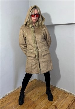 Vintage y2k penny lane winter warm long coat jacket in cream