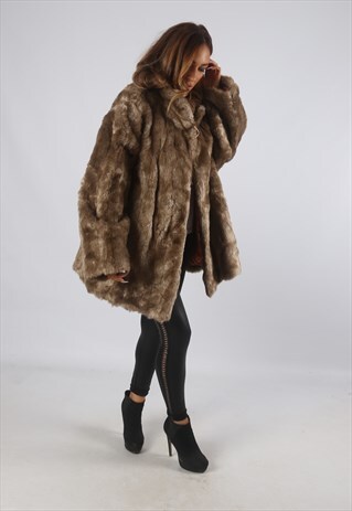VINTAGE FAUX FUR COAT JACKET SHORT MID UK 20 3XL (9BB)