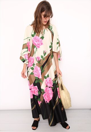 VINTAGE 70S FLORAL KAFTAN MAXI DRESS