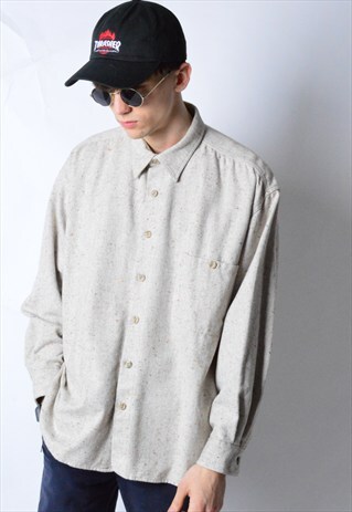 VINTAGE 90S GREY SPECKLED WOOL BLEND LONG SLEEVE SHIRT